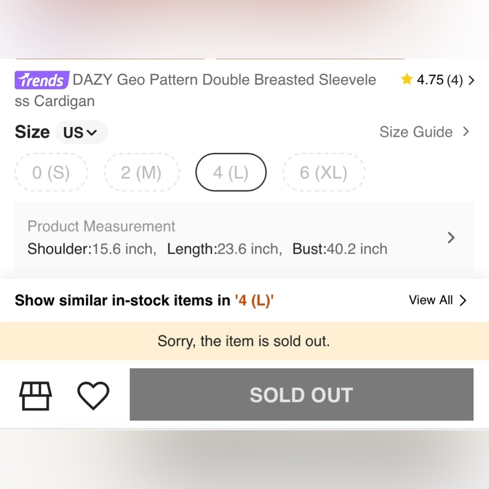 DAZY geo pattern double breasted sleeveless cardigan 🐚 - Picture 4 of 7